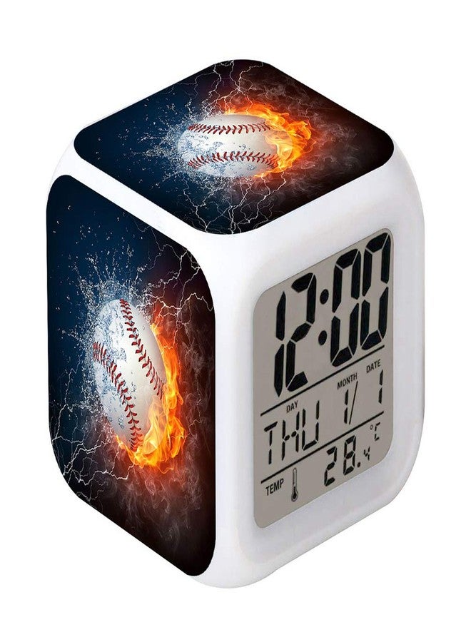 Cointone Led Alarm Clock Baseball Burning Sport Design Creative Desk Table Clock Glowing Electronic Colorful Digital Alarm Clock for Unisex Adults Kids Toy Birthday Present - Image 1